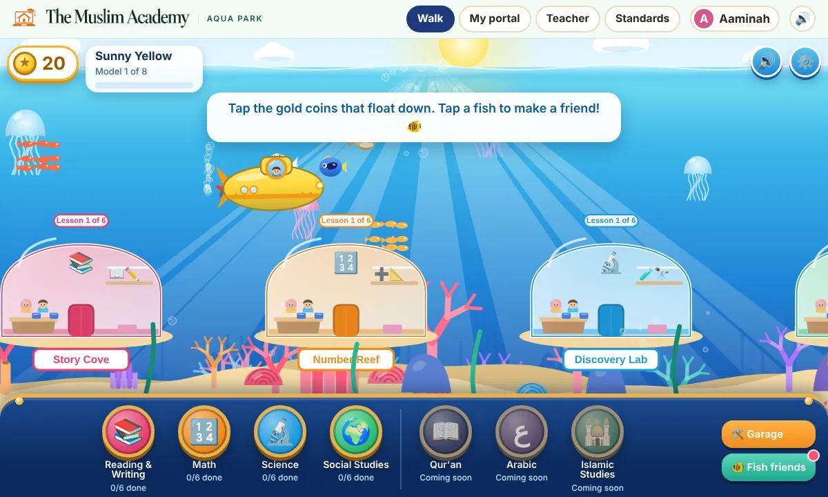 Aqua Park: an underwater world with houses for reading, math, science and social studies